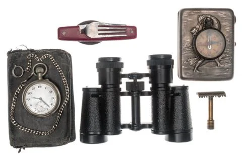 Objects for travel in the recent past, isolated on white background. Foto stock
