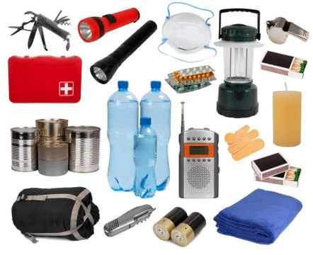 Objects useful in an emergency situation Stock Photos