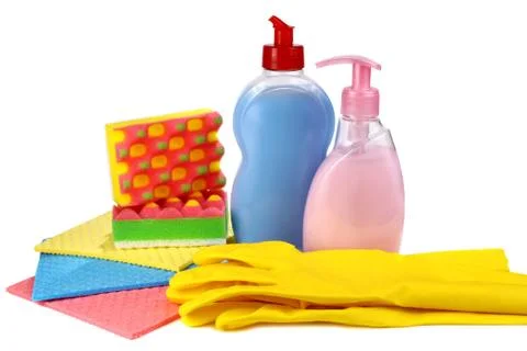 Objects for washing and cleaning up on a kitchen Stock Photos
