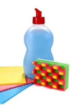 Objects for washing and cleaning up on a kitchen Stock Photos