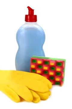 Objects for washing and cleaning up on a kitchen Stock Photos