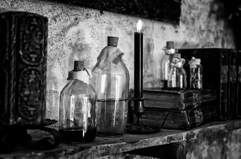 Objects of witchcraft to make magic Stock Photos