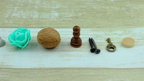 Objects on a wooden background Stock Footage 82011575