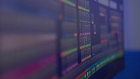 Oblique closeup of colorful software interface across diagonal screen with Stock Footage 347869125