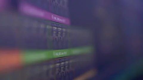 Oblique closeup of colorful software interface across diagonal screen with Stock Footage 347869127