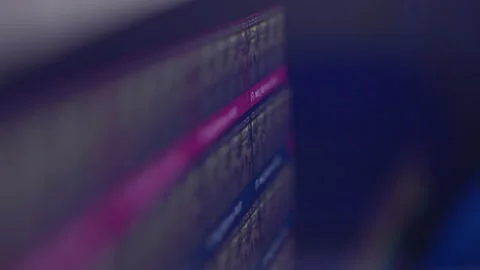 Oblique closeup of colorful software interface across diagonal screen with Stock Footage 347869145