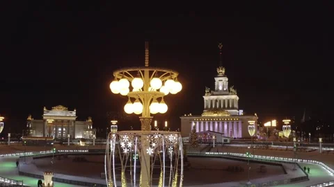 Oblique drone shot of illuminated winter architecture Vidéo 323106956