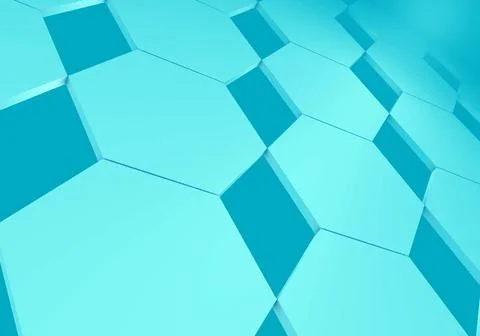 Oblique view of aligned hexagons - 3d illustration Stock Illustration