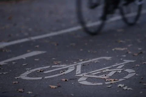 Oblique view on cycle path in early morning light with bicycle Stock Photos