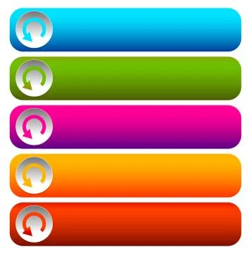 Oblong blank buttons with circular arrow in 5 colors. Ilustración de archivo
