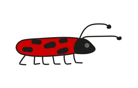 Oblong red bug with oblong black dots and antennas, Ilustración de archivo