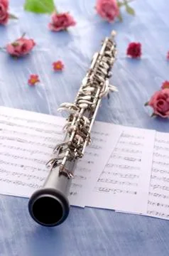 Oboe with notes and summer feeling Stock Photos