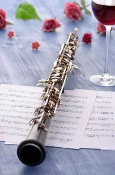 Oboe with notes and summer feeling Stock Photos