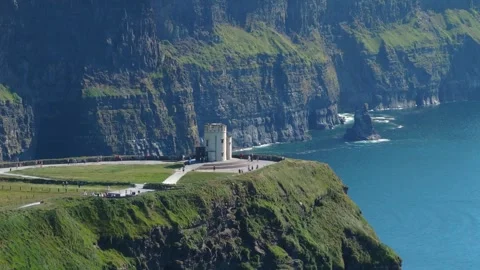 OBrien Tower Viewpoint Above Vertical Cliffs of Moher Coastline, Ireland Stock Footage 341477422