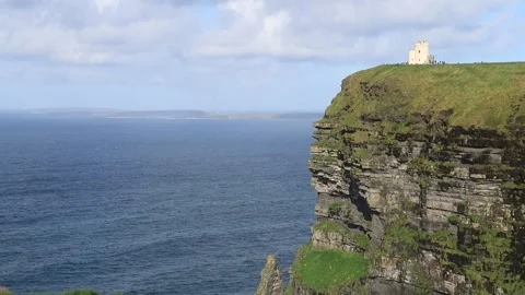 O'Brien's Tower, Cliffs of Moher- Ireland. Tourists visiting the tower. Stock Footage 136538341
