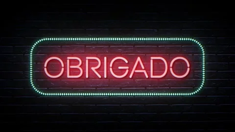 Obrigado word animation. Brick wall background. 4K Stock Footage 284474199