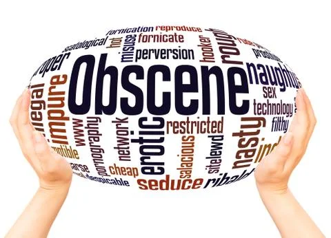 Obscene word cloud hand sphere concept Stock Photos