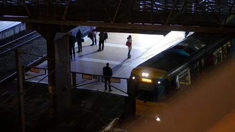 Obscured View of Train Leaving Central Station in Brisbane 스톡 동영상 92109224