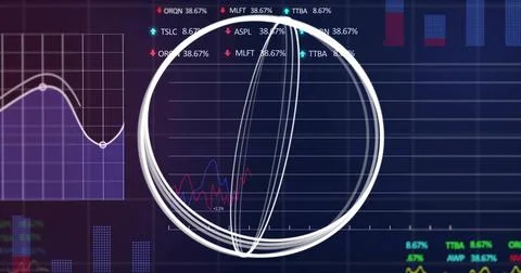 Obscuring white scribble circle overlay covering grid, red-blue lines on dark Stock Illustration