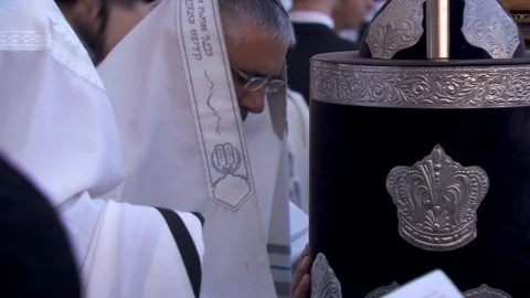 Observant Jew prays over the Torah Scroll. Western Wall. Jerusalem. C0006-4 Stock Footage 98564784