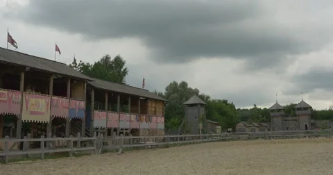 Observation Building Close to The Stadium, Right Side View, Sandy Field, Gate Stock Footage 52232540