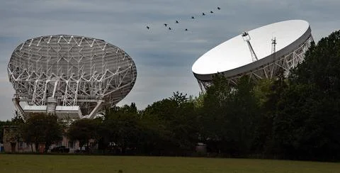 Observation of celestial objects with the Jodrell Bank Lovell Telescope Stock Photos