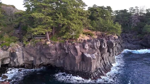Observation Deck and Bench on Cliff Edge│Jogasaki Aerial Stock Footage 329061484