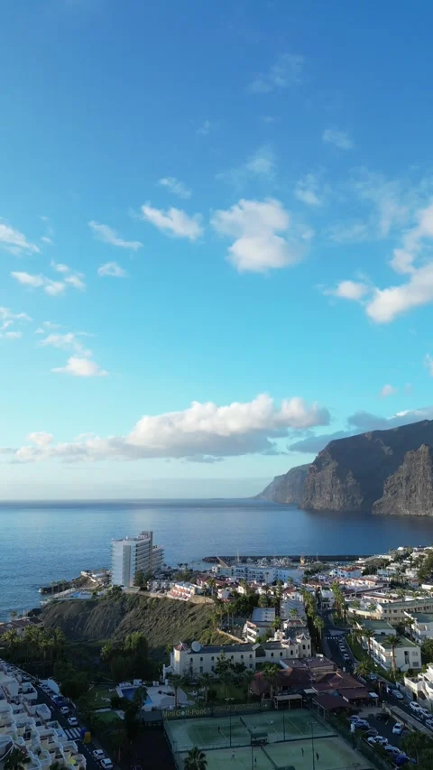 Observation Deck Bench Road Ocean and Mountain View 4K Vertical Stock Footage 233221714