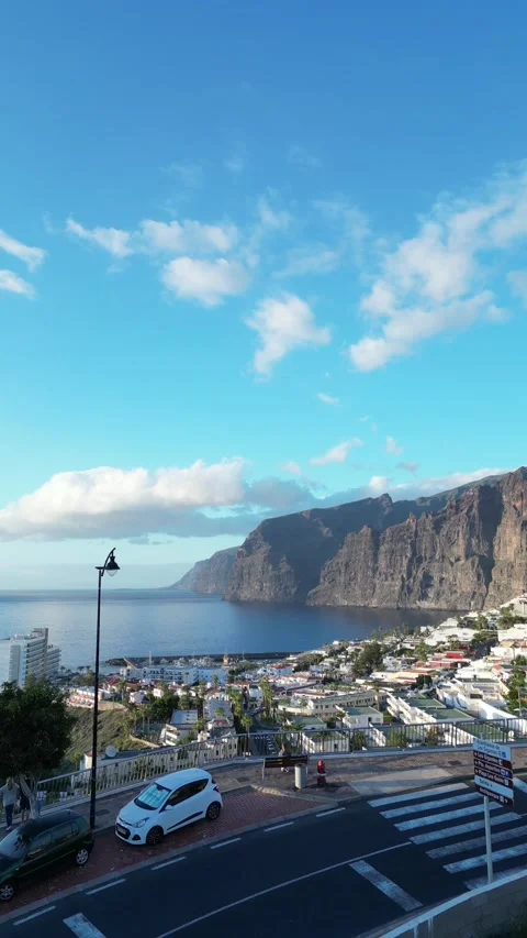 Observation Deck Bench Road Ocean and Mountains Stock Footage 233221805