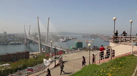 Observation deck on the hill Eagle's Nest in Vladivostok, Russia Stock Footage 63846479