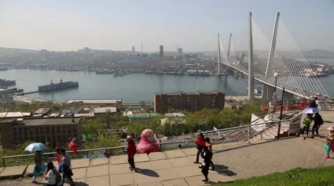 Observation deck on the hill Eagle's Nest in Vladivostok, Russia Stock Footage 65365178