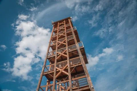 Observation deck lookout tower called Milada near Orlik dam in evening light Stock Photos