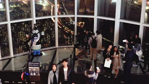 Observation deck of Lotte World Tower. Accelerated time Stock Footage 85631476