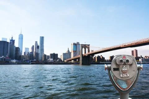 Observation deck overviewing Brooklyn Bridge New York City Manhattan Stock Photos