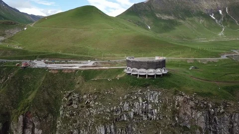 Observation deck on special modern support on rocky cliff Stock Footage 106656356