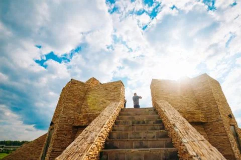 Observation deck from a stone on background of sky Stock Photos