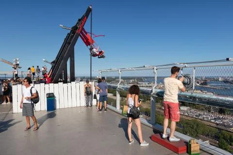 Observation deck with swing at top of skyscraper in Amsterdam Stock Photos