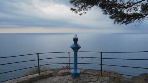 Observation Deck With A Telescope Overlooking The Sea Stock Footage 100708483