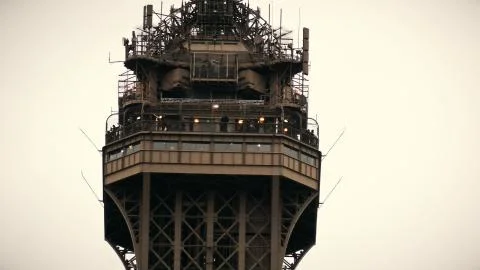 Observation deck on the top of the Eiffel tower in Paris, France. Telephoto lens Stock Photos