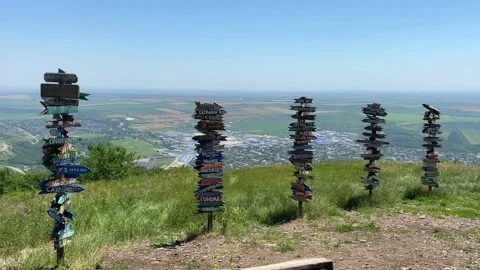 Observation deck at the top of Mashuk mountain in Pyatigorsk Stock-Footage 135787571