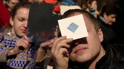 Observation of the eclipse of the sun the moon, 20/03/2015 Stock Footage 48217347