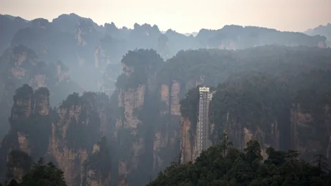 Observation elevator at mountain of Zhangjiajie national park, China Stock Footage 76061653