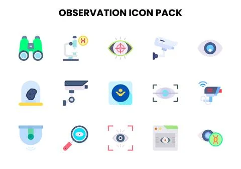 Observation Flat Set Icons Pack Stock Illustration