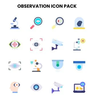 Observation Flat Set Icons Pack 库存插图
