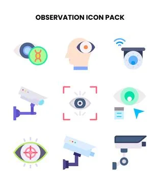 Observation Flat Set Icons Pack Stock Illustration