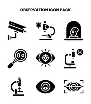 Observation Glyph Set Icons Pack Stock Illustration