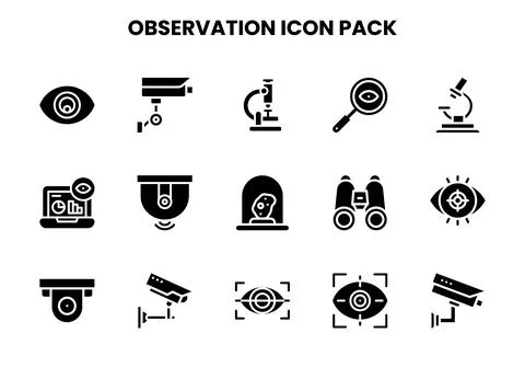 Observation Glyph Vector Icons Pack Stock Illustration