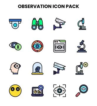 Observation Lineal Color Vector Icons Pack Stockillustratie