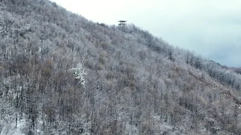 Observation platform on a snowy mountain peak Stock Footage 342304144