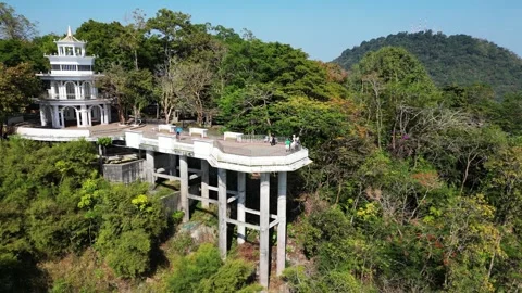 Observation point on the hill. Drone video Video stock 295676160